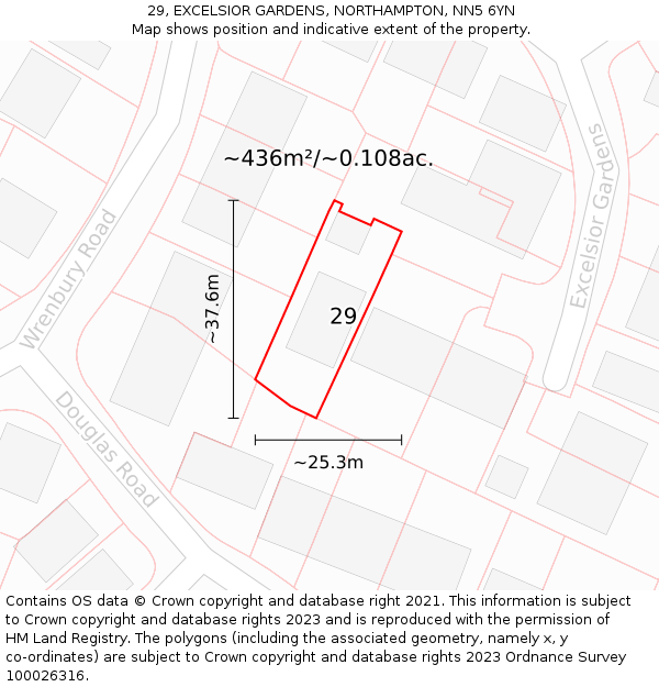 29, EXCELSIOR GARDENS, NORTHAMPTON, NN5 6YN: Plot and title map