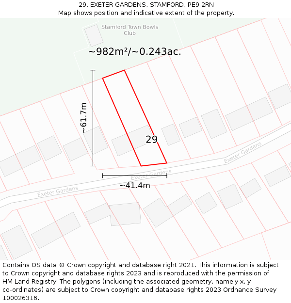 29, EXETER GARDENS, STAMFORD, PE9 2RN: Plot and title map