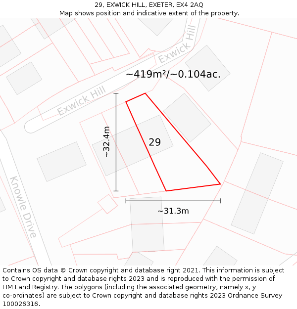 29, EXWICK HILL, EXETER, EX4 2AQ: Plot and title map