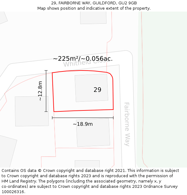 29, FAIRBORNE WAY, GUILDFORD, GU2 9GB: Plot and title map