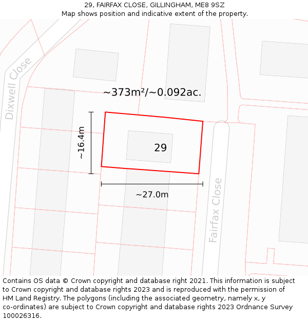 29, FAIRFAX CLOSE, GILLINGHAM, ME8 9SZ: Plot and title map