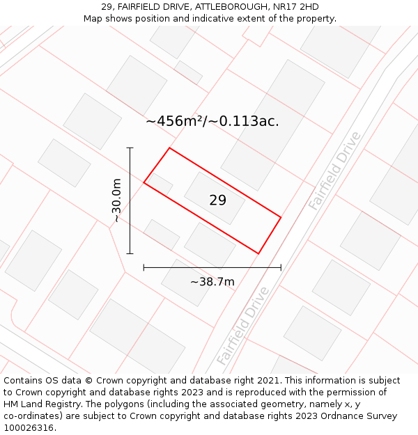 29, FAIRFIELD DRIVE, ATTLEBOROUGH, NR17 2HD: Plot and title map