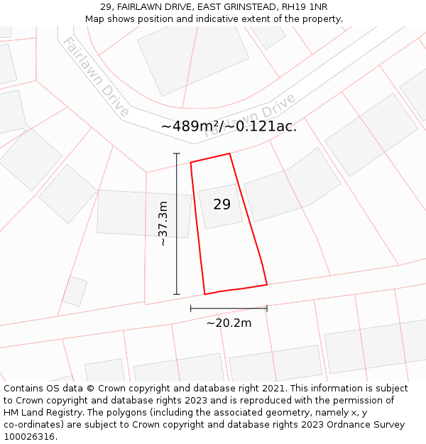 29, FAIRLAWN DRIVE, EAST GRINSTEAD, RH19 1NR: Plot and title map