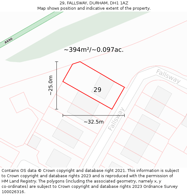 29, FALLSWAY, DURHAM, DH1 1AZ: Plot and title map