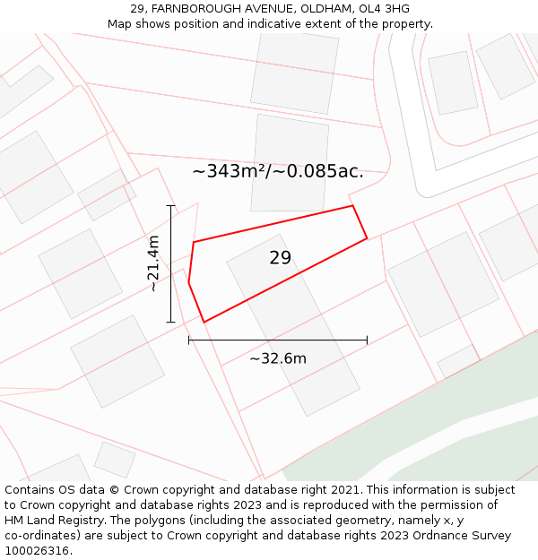 29, FARNBOROUGH AVENUE, OLDHAM, OL4 3HG: Plot and title map