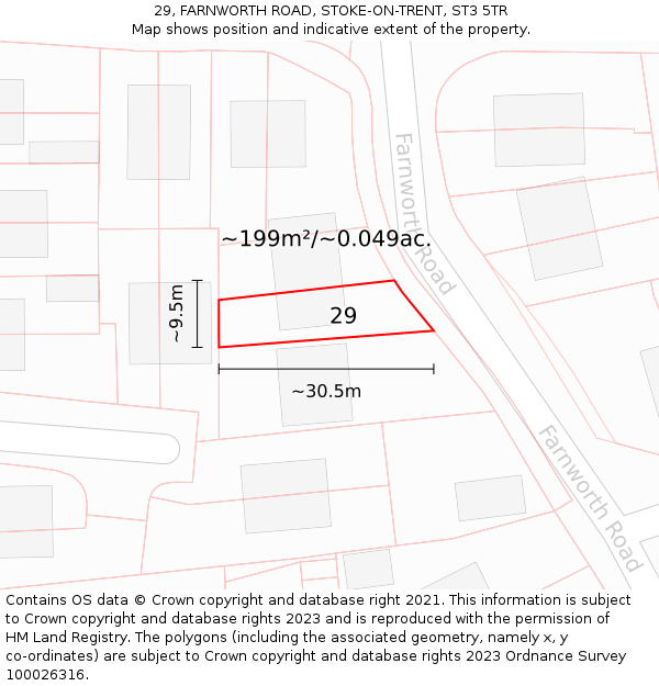 29, FARNWORTH ROAD, STOKE-ON-TRENT, ST3 5TR: Plot and title map