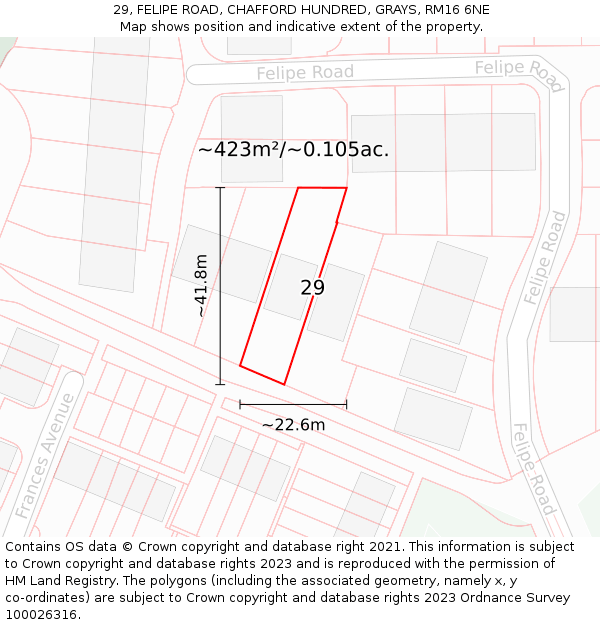 29, FELIPE ROAD, CHAFFORD HUNDRED, GRAYS, RM16 6NE: Plot and title map