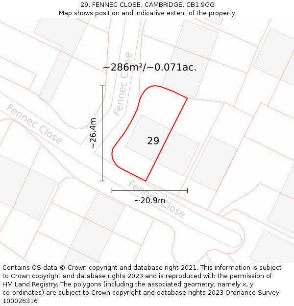 29, FENNEC CLOSE, CAMBRIDGE, CB1 9GG: Plot and title map