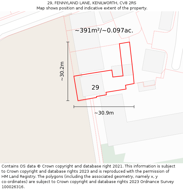 29, FENNYLAND LANE, KENILWORTH, CV8 2RS: Plot and title map