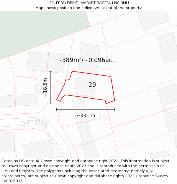 29, FERN DRIVE, MARKET RASEN, LN8 3NU: Plot and title map