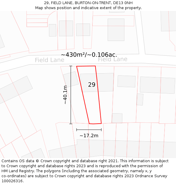 29, FIELD LANE, BURTON-ON-TRENT, DE13 0NH: Plot and title map