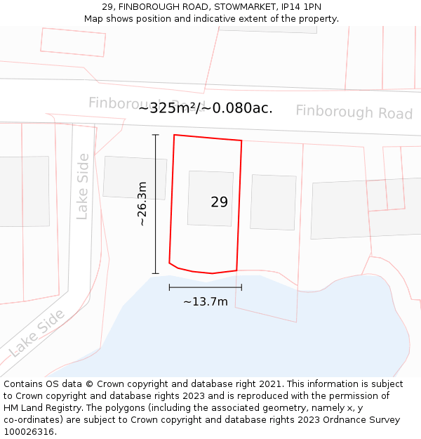 29, FINBOROUGH ROAD, STOWMARKET, IP14 1PN: Plot and title map