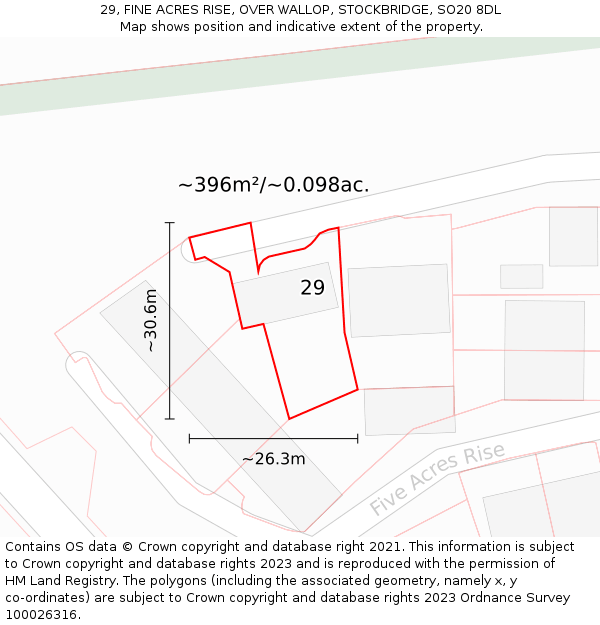 29, FINE ACRES RISE, OVER WALLOP, STOCKBRIDGE, SO20 8DL: Plot and title map