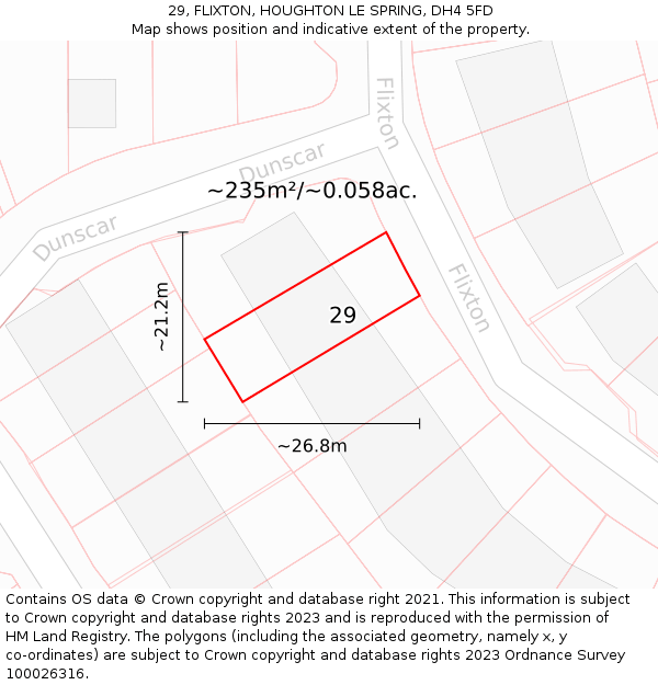 29, FLIXTON, HOUGHTON LE SPRING, DH4 5FD: Plot and title map