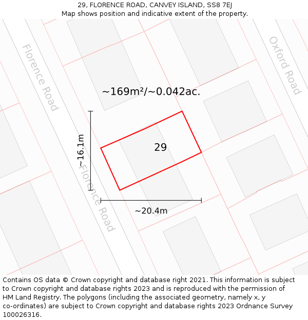 29, FLORENCE ROAD, CANVEY ISLAND, SS8 7EJ: Plot and title map