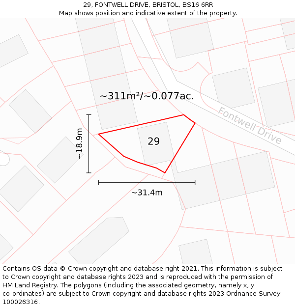 29, FONTWELL DRIVE, BRISTOL, BS16 6RR: Plot and title map