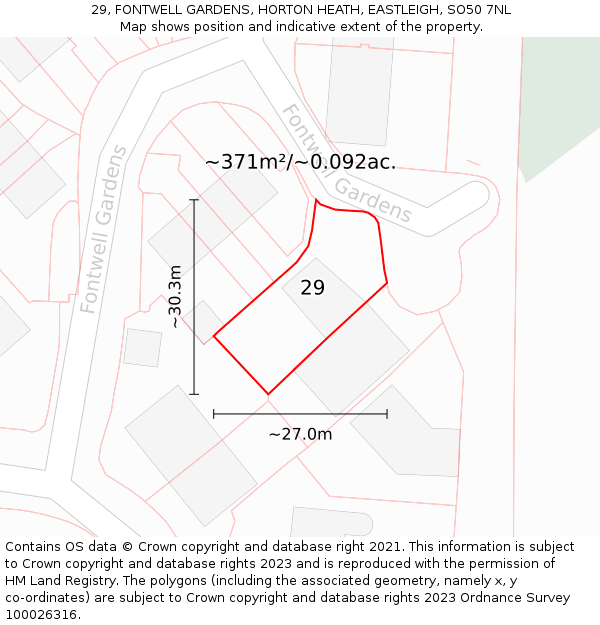 29, FONTWELL GARDENS, HORTON HEATH, EASTLEIGH, SO50 7NL: Plot and title map