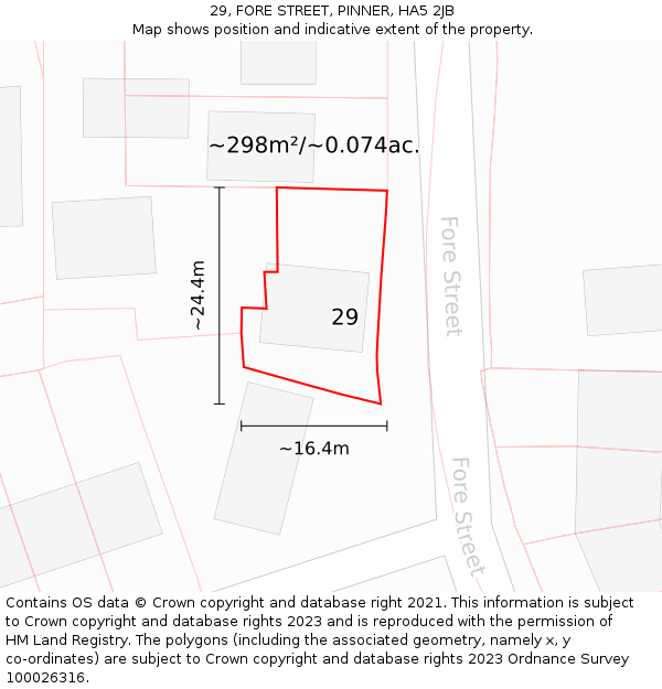 29, FORE STREET, PINNER, HA5 2JB: Plot and title map