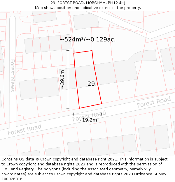 29, FOREST ROAD, HORSHAM, RH12 4HJ: Plot and title map