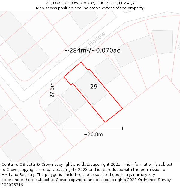 29, FOX HOLLOW, OADBY, LEICESTER, LE2 4QY: Plot and title map