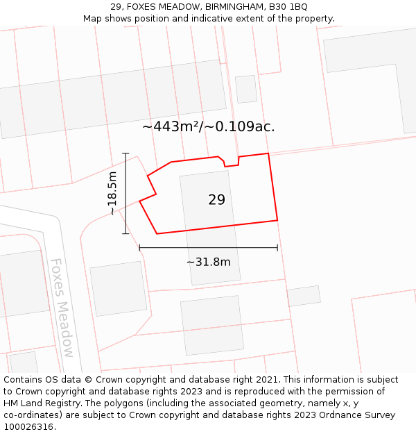 29, FOXES MEADOW, BIRMINGHAM, B30 1BQ: Plot and title map