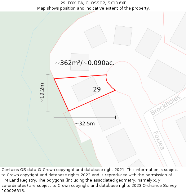 29, FOXLEA, GLOSSOP, SK13 6XF: Plot and title map