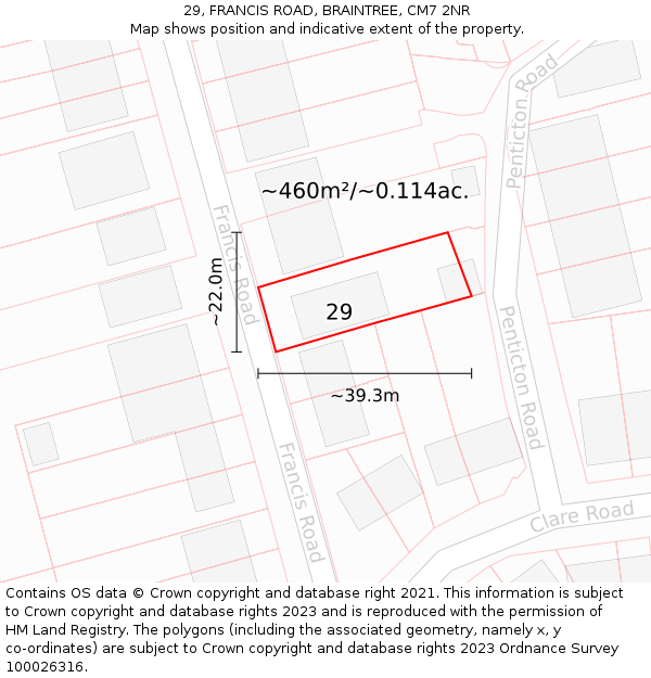 29, FRANCIS ROAD, BRAINTREE, CM7 2NR: Plot and title map