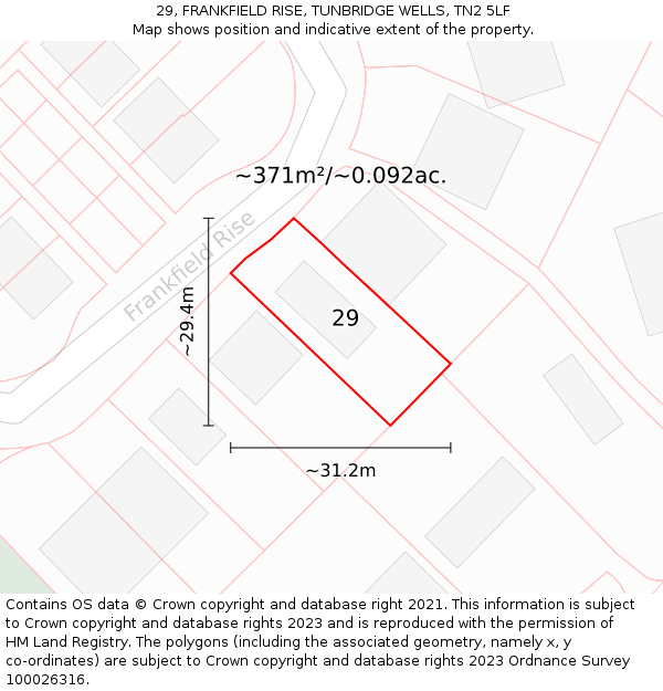 29, FRANKFIELD RISE, TUNBRIDGE WELLS, TN2 5LF: Plot and title map