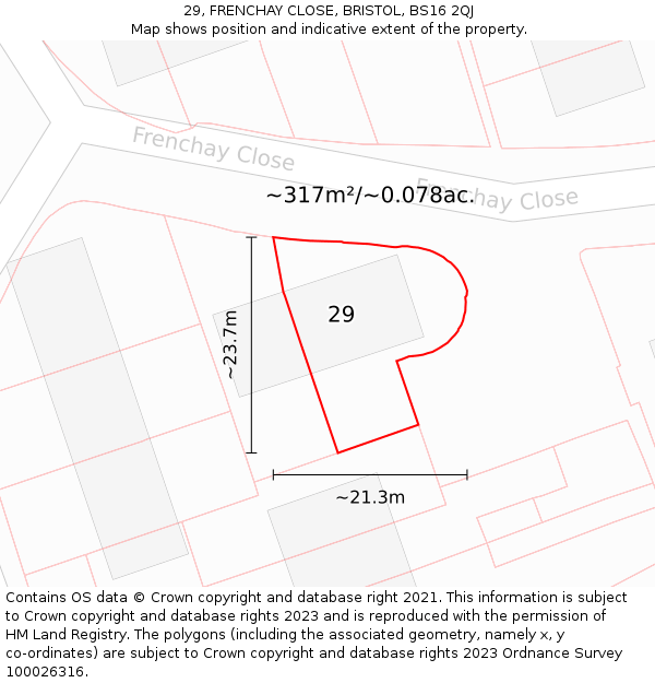 29, FRENCHAY CLOSE, BRISTOL, BS16 2QJ: Plot and title map