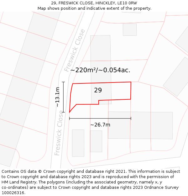 29, FRESWICK CLOSE, HINCKLEY, LE10 0RW: Plot and title map