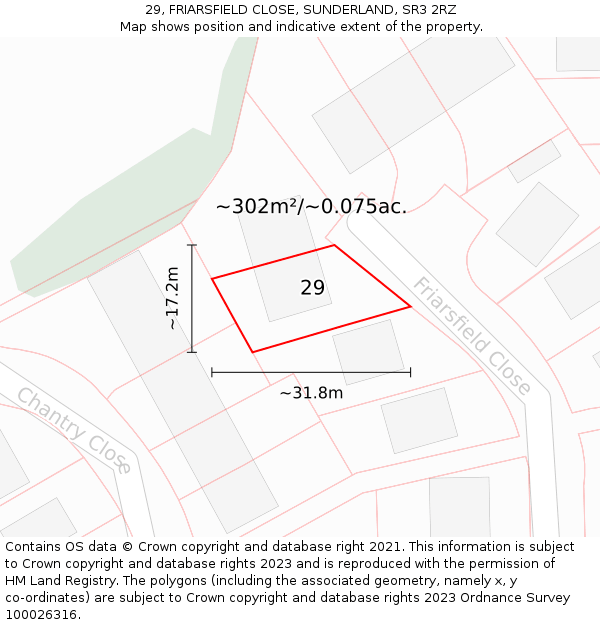 29, FRIARSFIELD CLOSE, SUNDERLAND, SR3 2RZ: Plot and title map