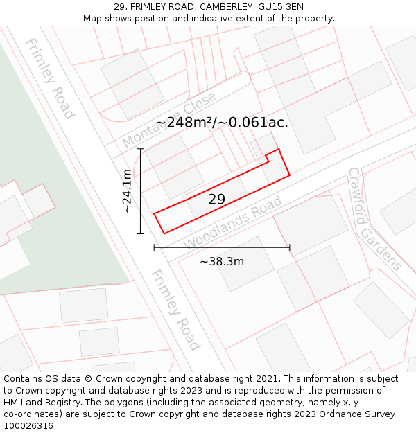 29, FRIMLEY ROAD, CAMBERLEY, GU15 3EN: Plot and title map