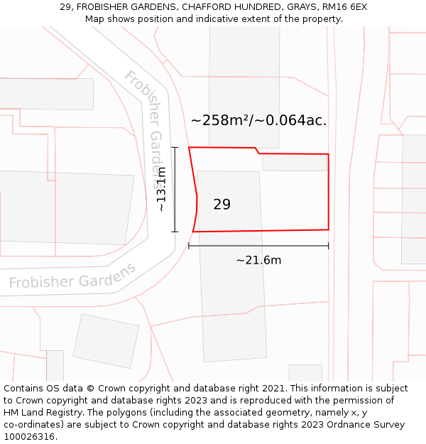 29, FROBISHER GARDENS, CHAFFORD HUNDRED, GRAYS, RM16 6EX: Plot and title map