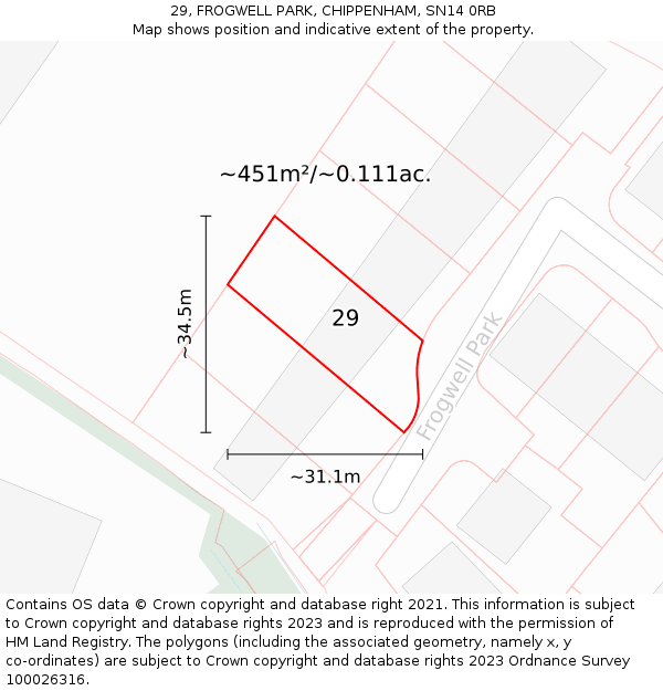 29, FROGWELL PARK, CHIPPENHAM, SN14 0RB: Plot and title map