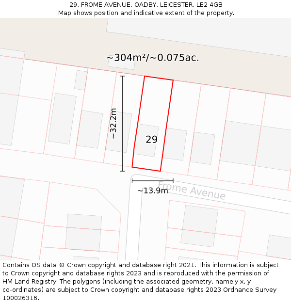 29, FROME AVENUE, OADBY, LEICESTER, LE2 4GB: Plot and title map