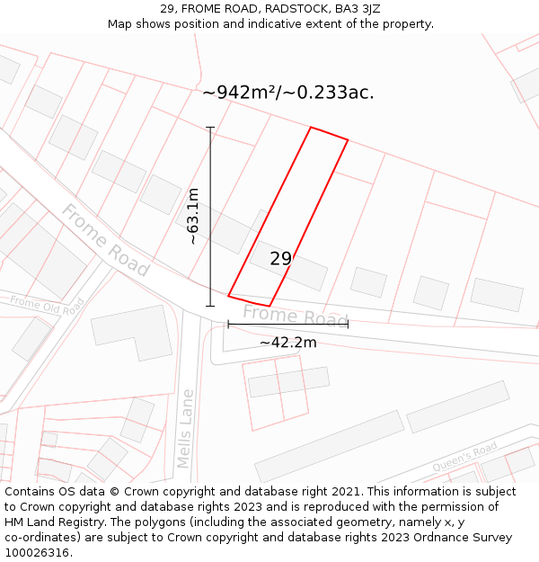 29, FROME ROAD, RADSTOCK, BA3 3JZ: Plot and title map