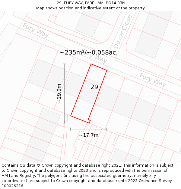 29, FURY WAY, FAREHAM, PO14 3RN: Plot and title map