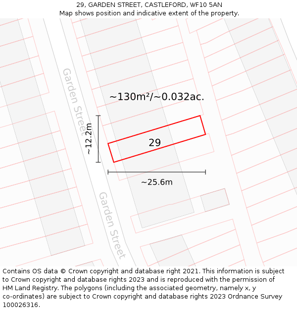 29, GARDEN STREET, CASTLEFORD, WF10 5AN: Plot and title map