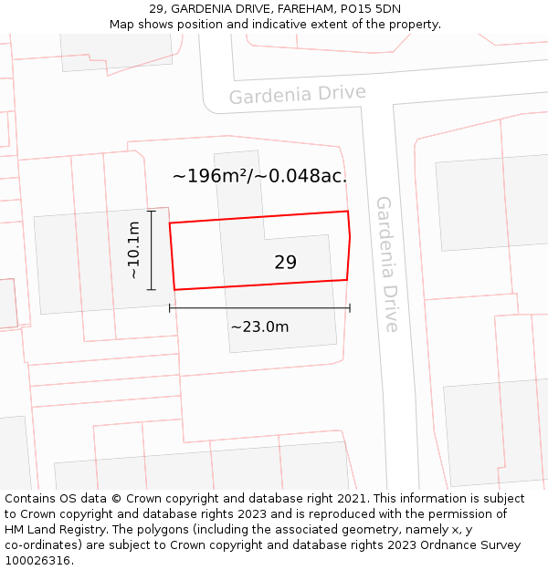 29, GARDENIA DRIVE, FAREHAM, PO15 5DN: Plot and title map