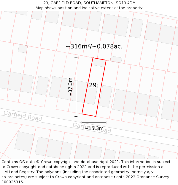 29, GARFIELD ROAD, SOUTHAMPTON, SO19 4DA: Plot and title map