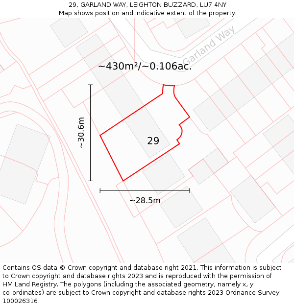 29, GARLAND WAY, LEIGHTON BUZZARD, LU7 4NY: Plot and title map