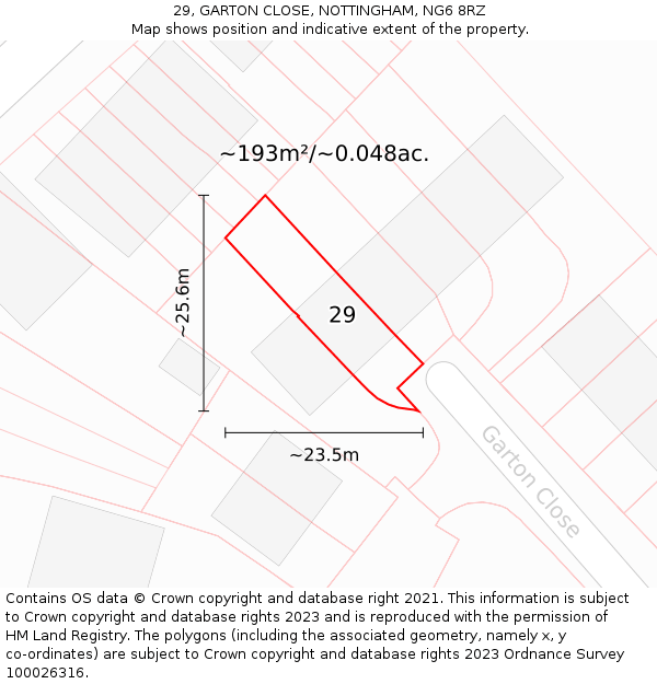 29, GARTON CLOSE, NOTTINGHAM, NG6 8RZ: Plot and title map