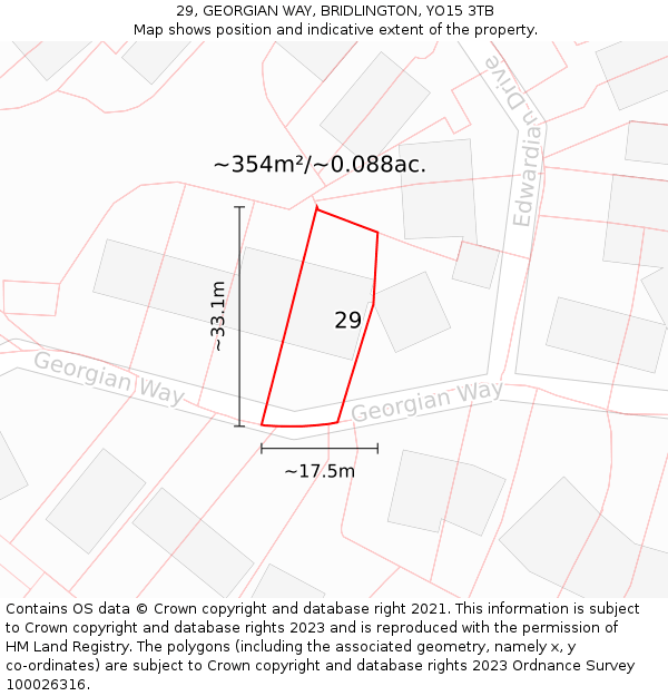 29, GEORGIAN WAY, BRIDLINGTON, YO15 3TB: Plot and title map