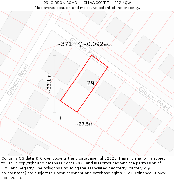 29, GIBSON ROAD, HIGH WYCOMBE, HP12 4QW: Plot and title map