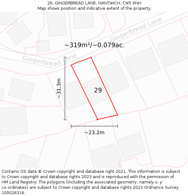 29, GINGERBREAD LANE, NANTWICH, CW5 6NH: Plot and title map