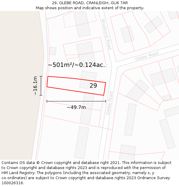 29, GLEBE ROAD, CRANLEIGH, GU6 7AR: Plot and title map