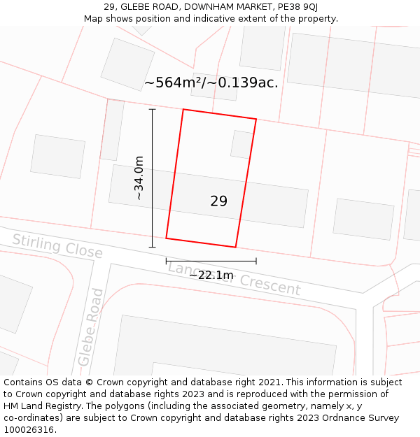 29, GLEBE ROAD, DOWNHAM MARKET, PE38 9QJ: Plot and title map