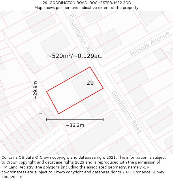 29, GODDINGTON ROAD, ROCHESTER, ME2 3DD: Plot and title map