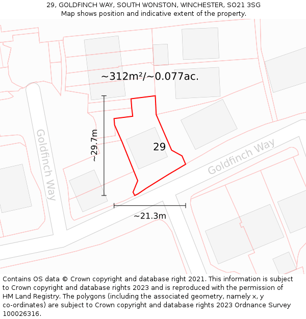 29, GOLDFINCH WAY, SOUTH WONSTON, WINCHESTER, SO21 3SG: Plot and title map