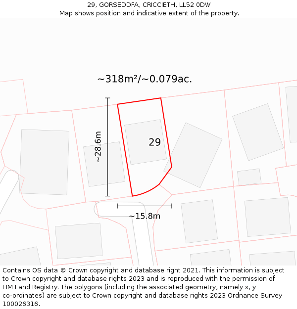 29, GORSEDDFA, CRICCIETH, LL52 0DW: Plot and title map